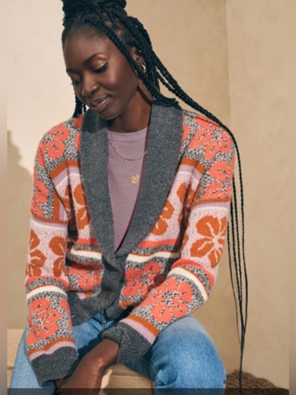 Faherty Topanga Canyon Cardigan In Sunset Shell Jacquard. Pit-pit 22 (mix53)